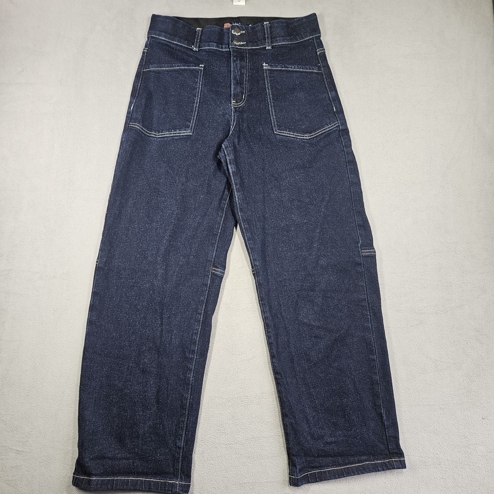 Indigo Poppy Victoria Barrell Leg Jeans Womens 10 High Rise Blue Denim Dark Wash